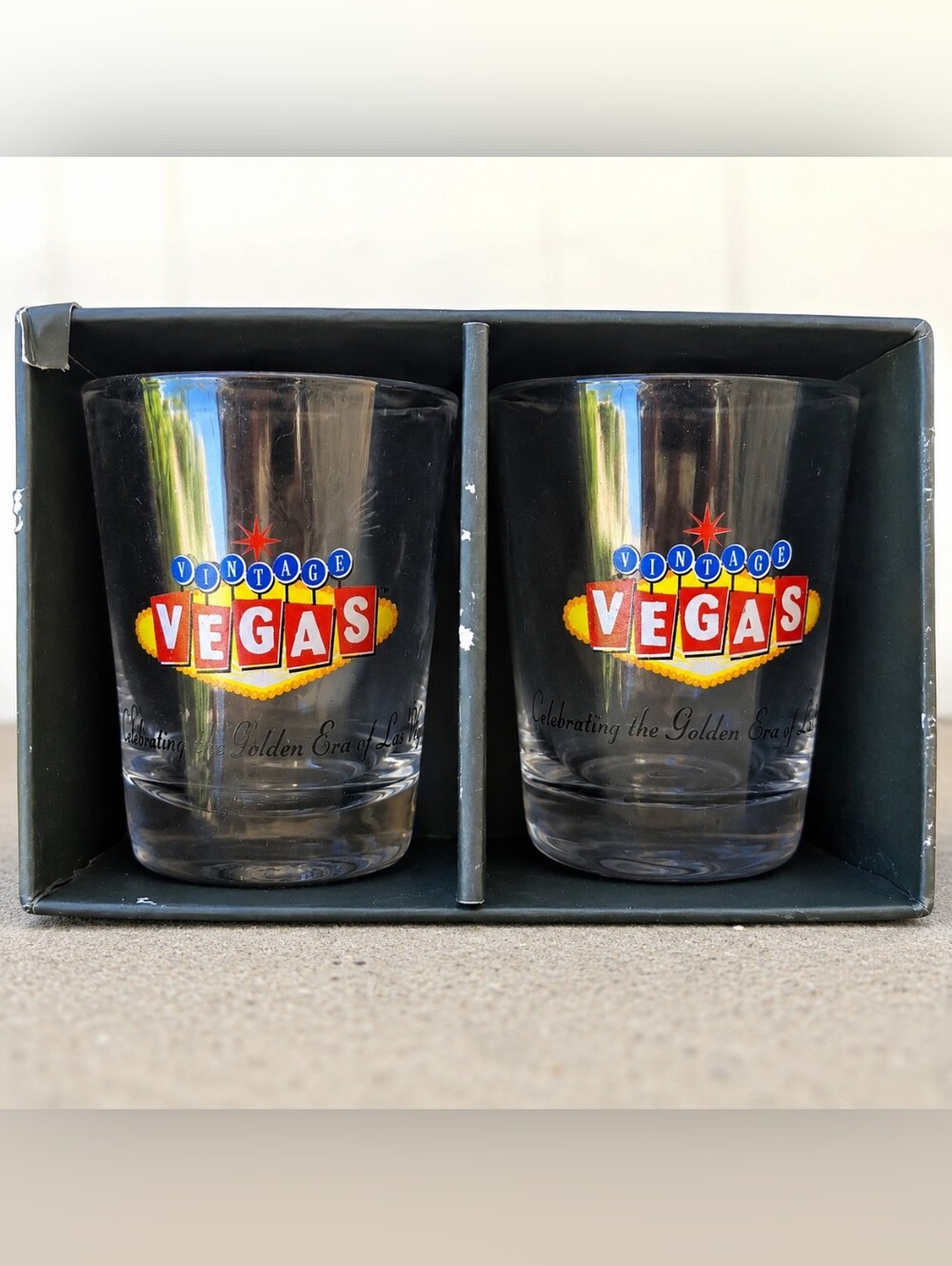 Vintage Vegas Shot Glass Set Retro Gambling Showgirl Barware